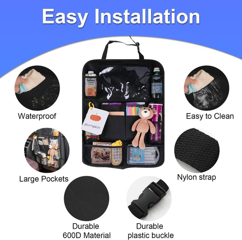Car Backseat Organizer 2 Pcs,multifunctional Oxford Fabric Car Back Multi Pocket Storage Bag With Tablet Holder Protector For Kids