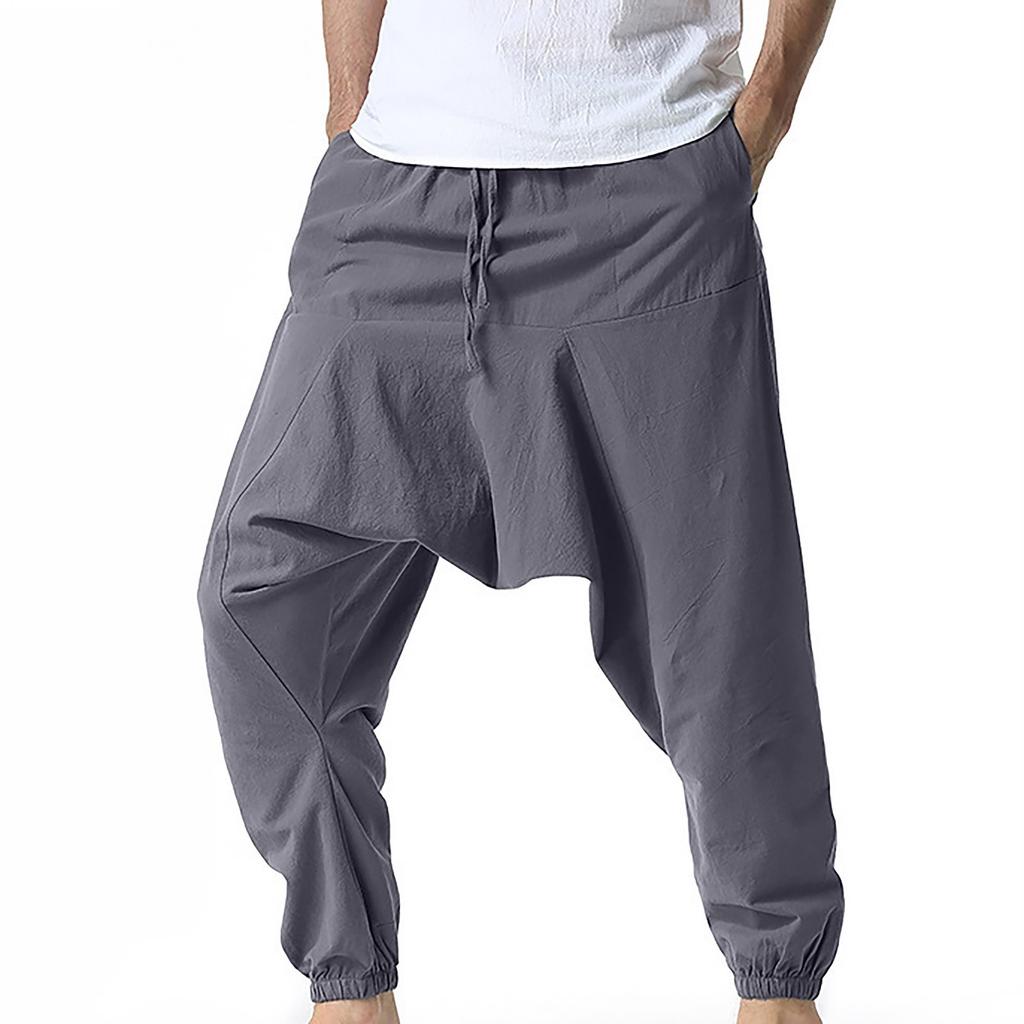 Men Spring HaremSummer Japanese Large Size Cotton Linen Casual Long Collar Pants