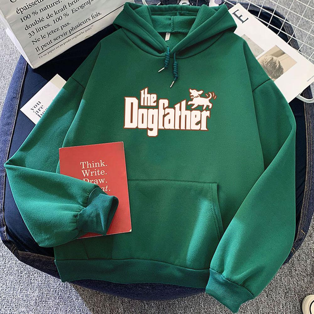 The Dogfather Cartoon Hoodies Sudaderas Winter Fleece Soft Hooded Pullovers Graphic Printing Sweatshirts Girls Cute Print Hoodie