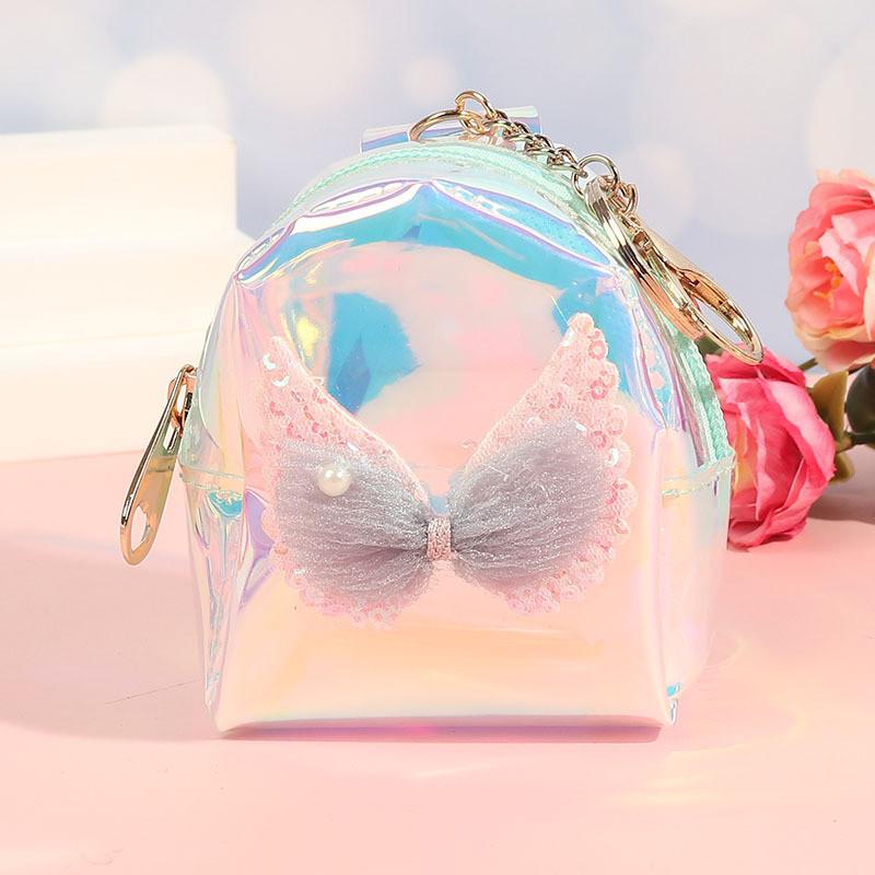 Pvc Transparent Coin Purse With Laser Butterfly Bow Waterproof Keychain For Girls