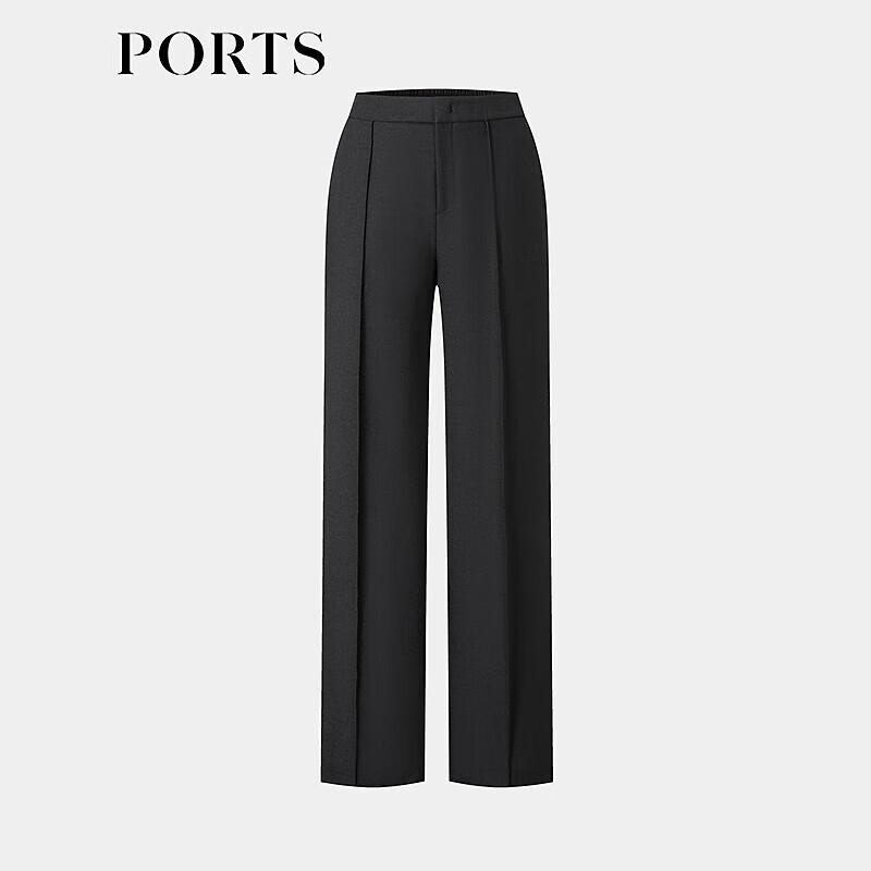 PORTS Women's Black Textured Wool Blend Straight-Leg Pants