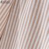 ZANZEA Women Casual V-Neck Loose 3/4 Sleeve Stripe Blouse