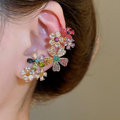 1Pc Ear Clip Earring Colorful Flower Shape Decor Ear Bone Clip Vibrant Color Women Versatile Design Earring