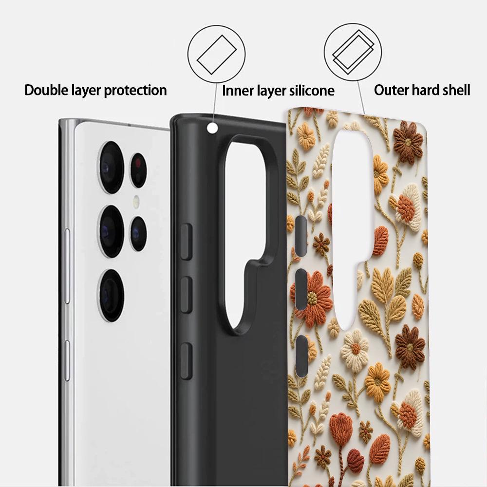 Retro Embroidery Wind Floral Mobile Phone Case Samsung S22Ultra Anti-drop Two-in-one Film Case S25 + Hard Case Protection