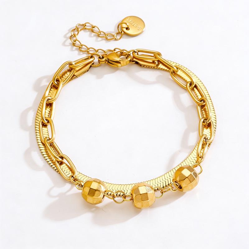 Female style bead double-layer stainless steel bracelet snake bone chain jewelry accessory