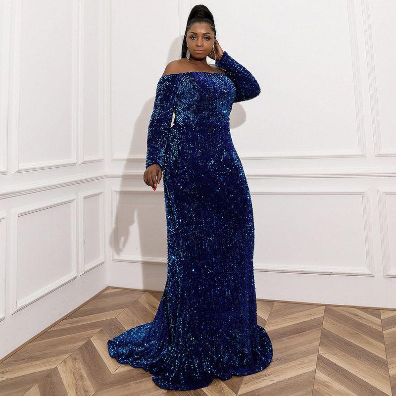 

Plus Size Evening Dress for Women, Sequined Plus Size Sexy Dress, Long Dress, Plus Size Dress Blue 1XL