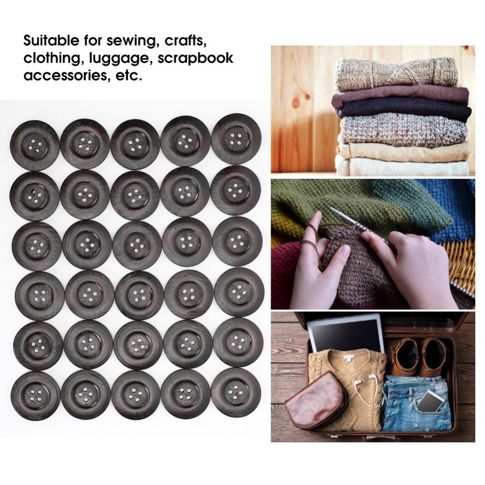 30pcs 40mm Craft Sewing Buttons 4 Holes Round Wood Buttons Vintage Style Coat Buttons  DIY Crafts