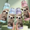 1PC Sloth Slow Cute Animal Portrait Print 750ml Color Plastic Sports Water Bottle Leakproof Flip Straw Lid Suitable for Sports Office Home Use
