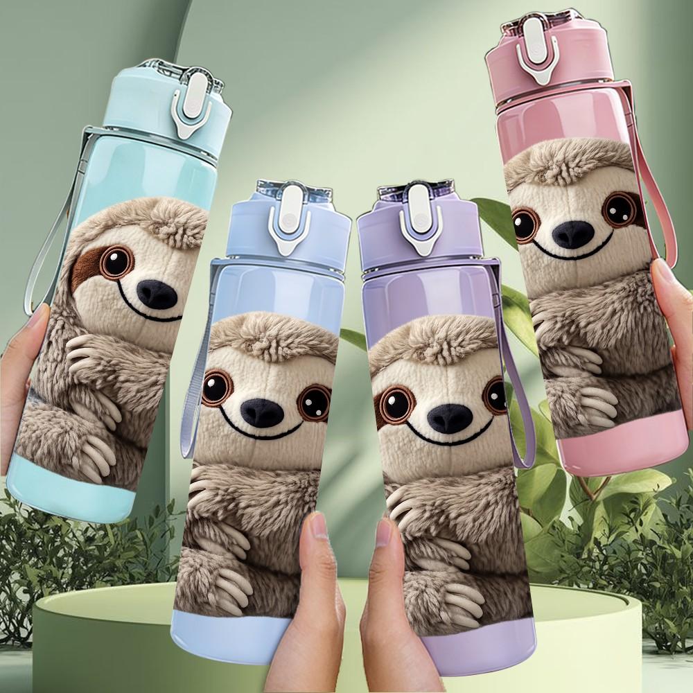 1PC Sloth Slow Cute Animal Portrait Print 750ml Color Plastic Sports Water Bottle Leakproof Flip Straw Lid Suitable for Sports Office Home Use