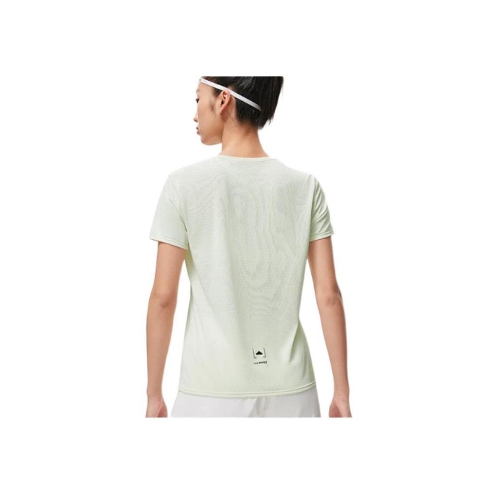 Li Ning Running Series Solid Color Reflective Quick-Dry Breathable Short Sleeve T-Shirt Women Tops Cream-White ATST082-5