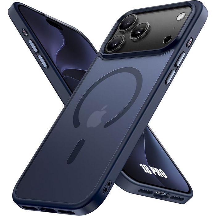 Coque pour iPhone 18 Pro, Protection Antichoc avec Cercle Magnétique - Translucide Bleu Marine
