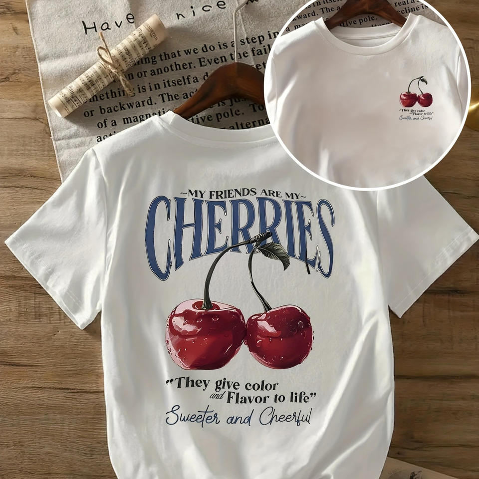 Summer Sweeter Cherries Prints Men T-Shirts Cotton Oversized T Shirts Basic O-Neck Short Sleeve Tops Women Casual Loose Clothes