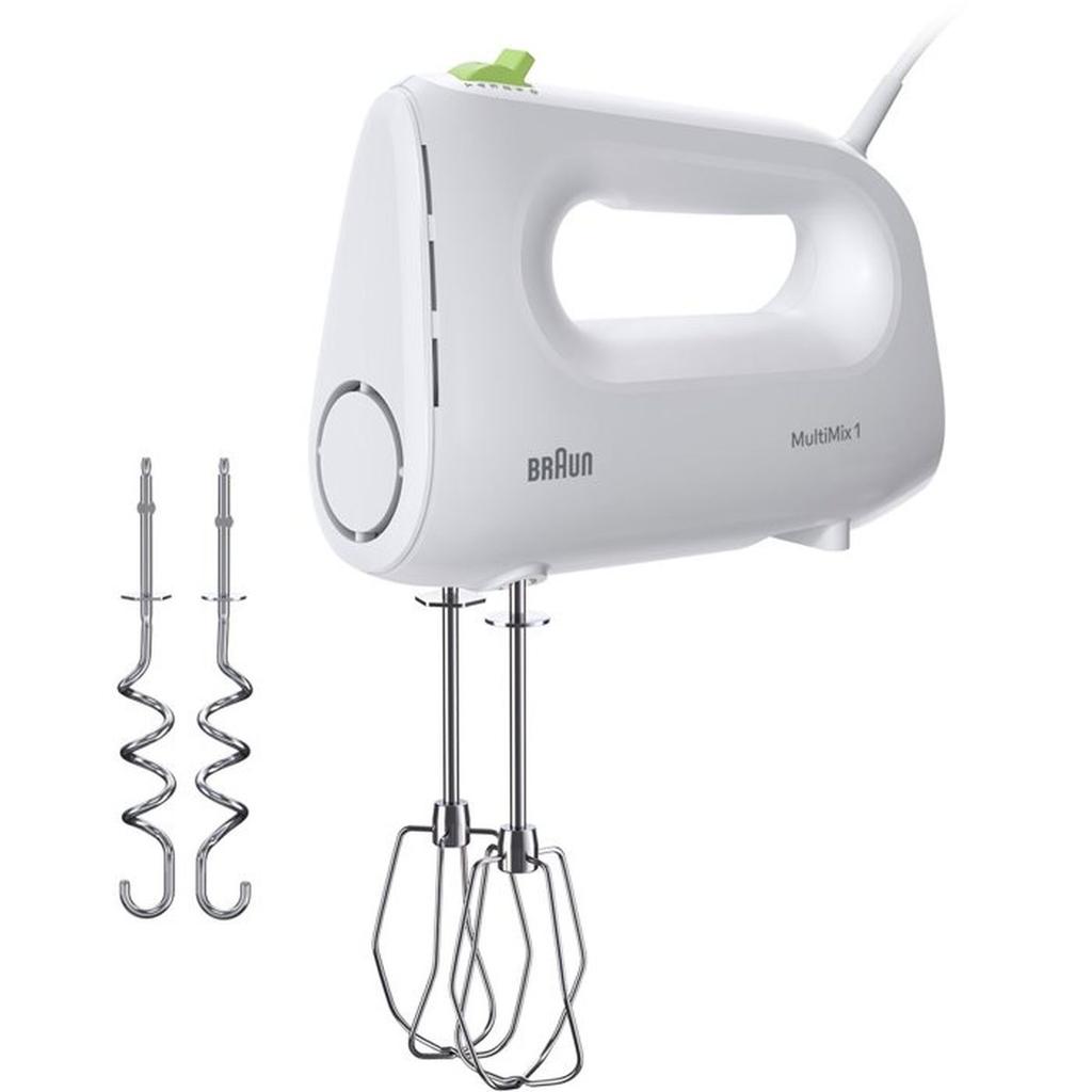 Batteur éléctrique - BRAUN - HM1100WH MultiMix 1 - 450 W - 4 vitesses + turbo - Blanc