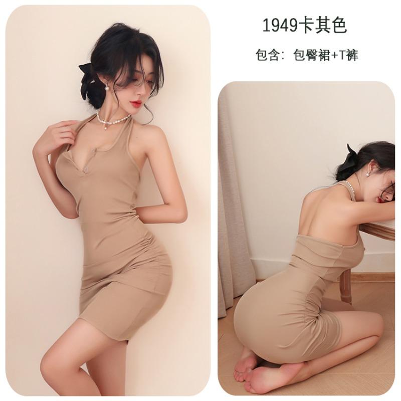 Sexy underwear, sexy neck and hip skirt, tight body, pure desire suspender slim dress for women