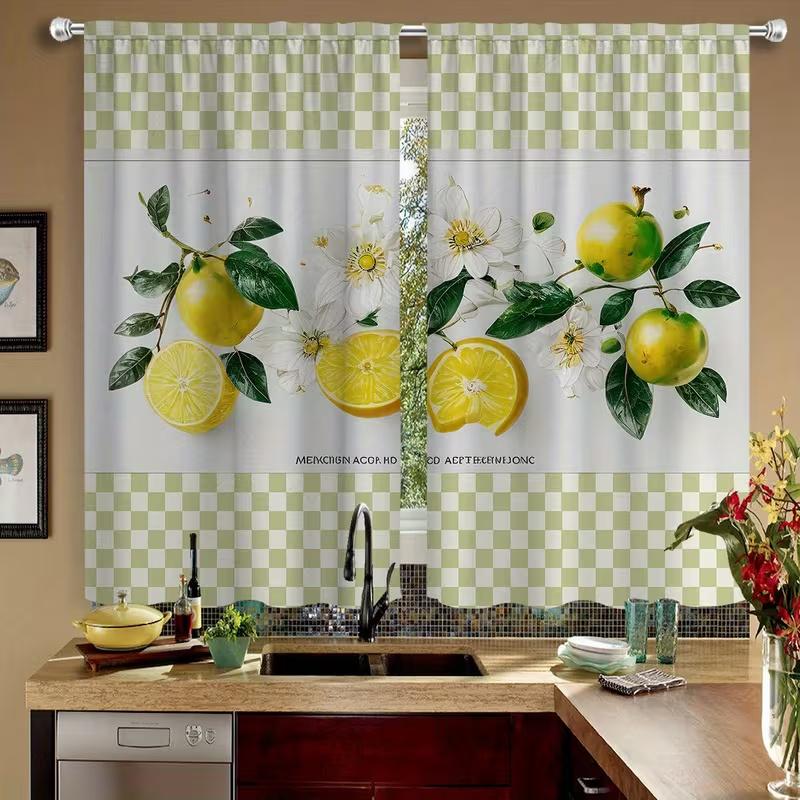 

2 Pcs Lemon fruit print curtains,suitable for bedroom,living room kitchen decoration,home decoration,window decoration 14Wx39L(35x100CM)x2&Rod Pocket