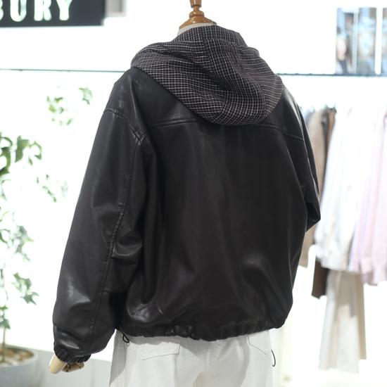 The Thilbery Fake Leather Check Hooded Layered Jumper NCMTR9M0JP07W