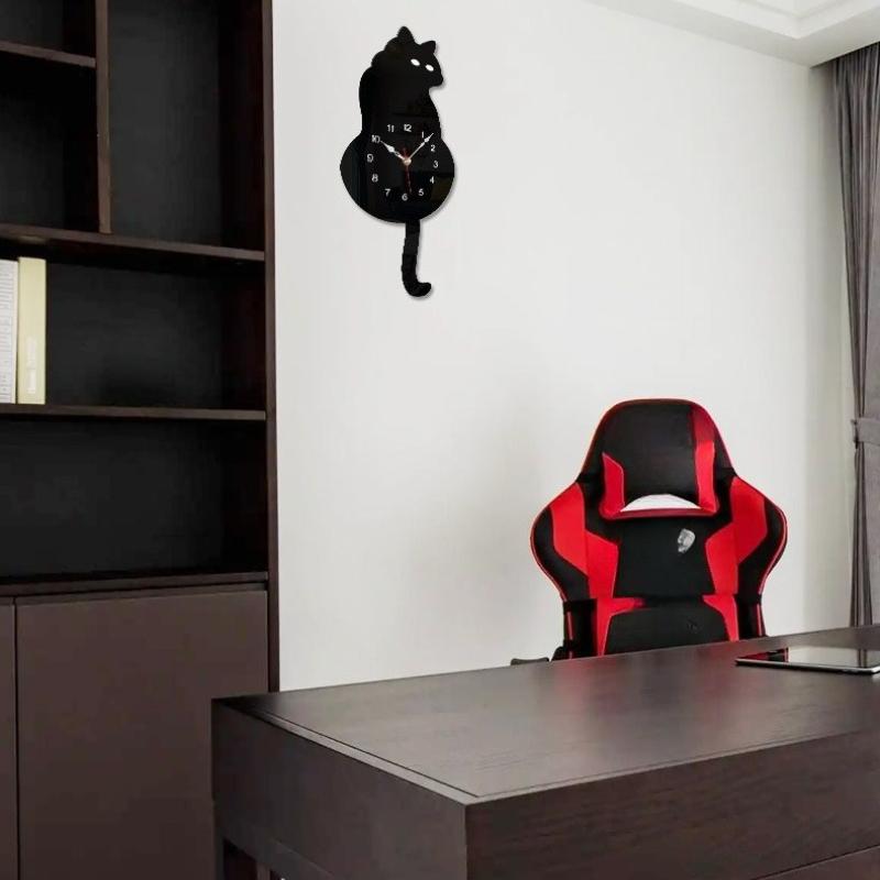 1pc Creative Clock Living Room Children's Room Cartoon Cat Home Silent Hanging Watch Swinging Hanging Watch