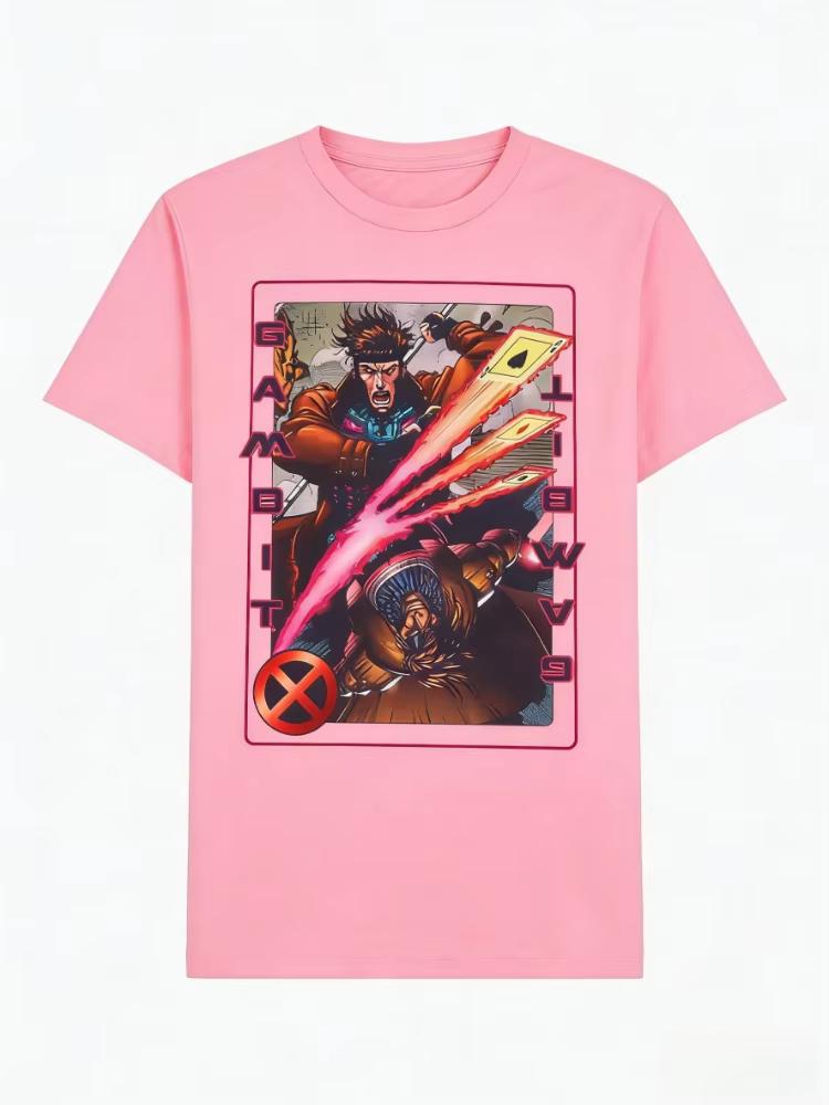 Marvel 2026 Neues Vintage XMen Gambit Karte Comic Druck Mode Hohe Qualität Unisex Kurzarm Freizeit Übergröße T-Shirt
