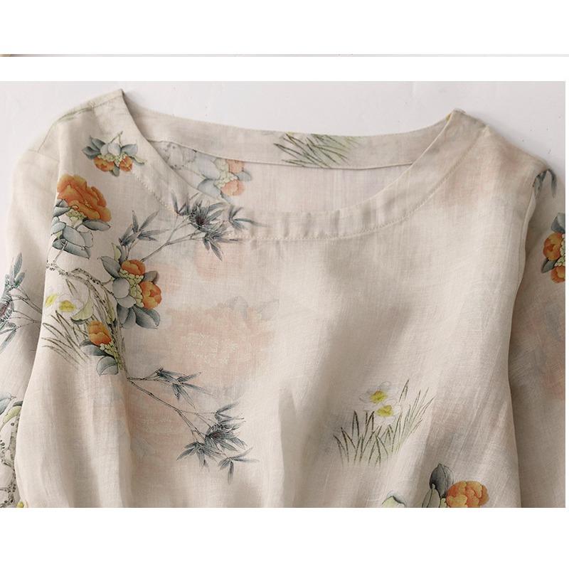 Summer New Loose Women's Printed Medium To Long Short Sleeved Dress