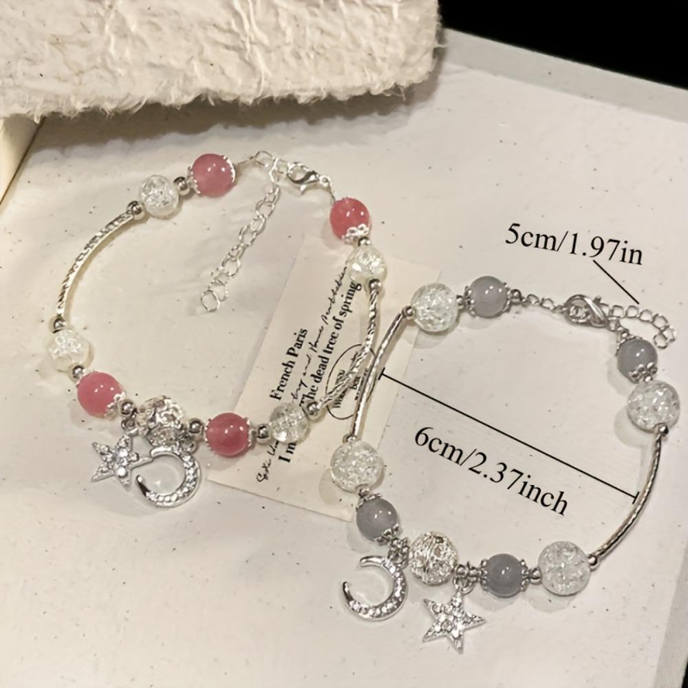 1 Piece of Glass Bead Bracelet, Female Bracelet, Best Friend Bracelet, Star Moon Set Imitation Zircon Pendant Bracelet - A Gift for Best Friends
