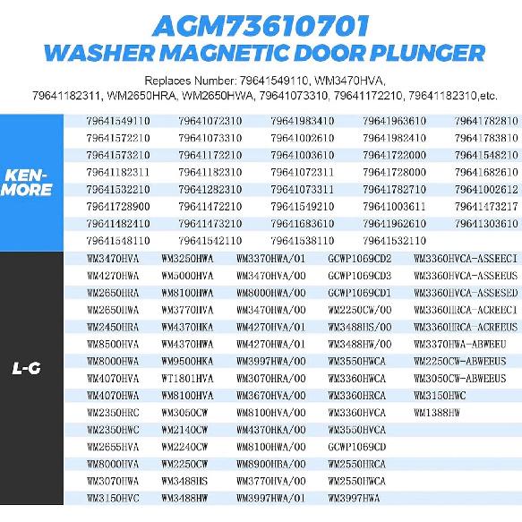 2 Packs AGM73610701 Washer Magnetic Door Plunger and Spring