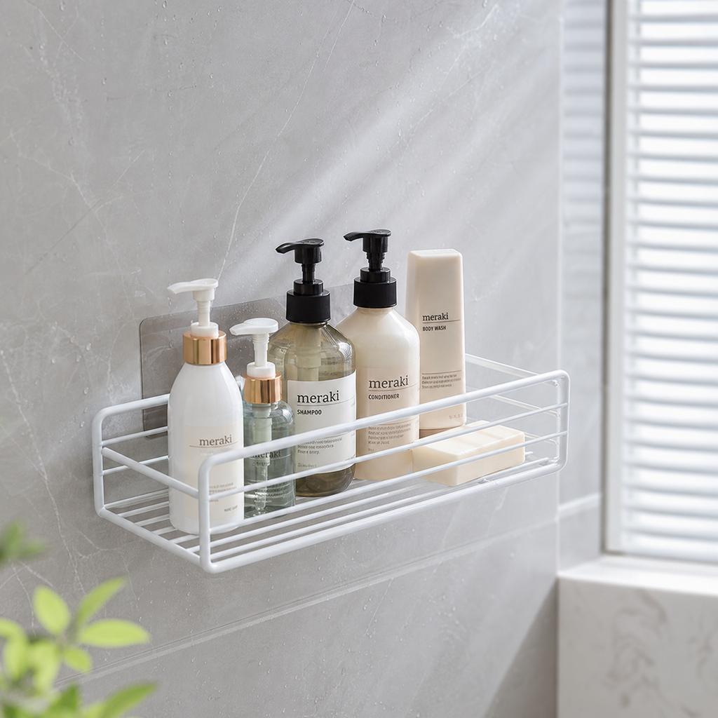 Metal Wall Mounted Bathroom Storage Rack Shower Caddy Organizer Shelf for Shampoo Soap Holder with Adhesive Hook for Easy Installation