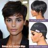 Human Hair Glueless Wigs Pixie Cut Short Wigs with Bangs Ultra Soft&Comfortable Cotton Cap Hair Trouble Friendly Wigs