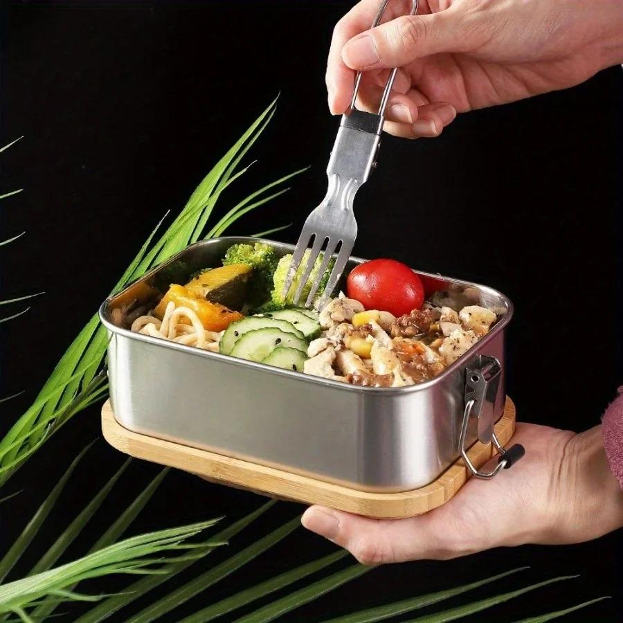 New 304 stainless steel bamboo lid lunch box, Japanese style lid preservation box, lunch box, lunch box, food storage box