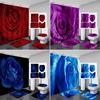 Rose Flower Waterproof Polyester Shower Curtain Set Nature Flowers Bathroom Curtains Set Non-Slip Bath Rug Toilet Cover Mat