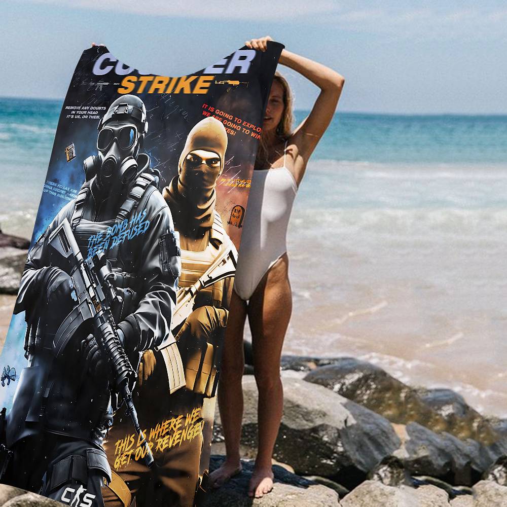 Counter-Strike CS 2 Vintage Microfiber Printed Beach Towel Mountain Climbing Yoga Beach Swimming Running Absorbent Soft Towel