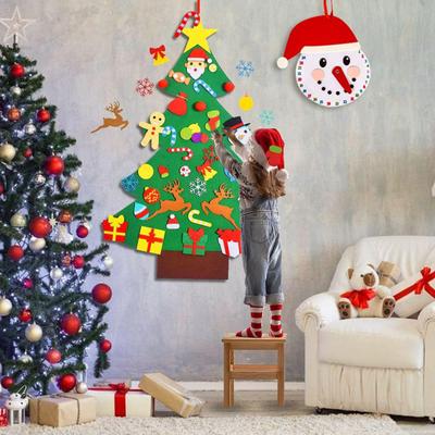 Filz-Weihnachtsbaum für Kleinkinder DIY Weihnachtsbaum-Set mit Ornamenten Weihnachtsdekorationen zum Aufhängen an Tür oder Wand für drinnen Weihnachtsaktivitäten Geschenke für Kinder