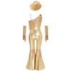 Kids Girls Jazz Disco Dance Jumpsuit Sleeveless One Shoulder Sequins Tassels High Waist Flared with Gloves and Fedora Hat for Banquet Pageant Party