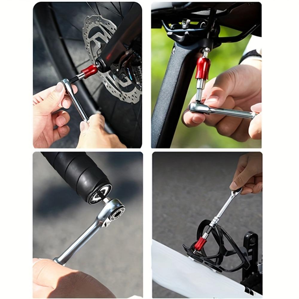 Bicycle Ratchet Wrench Set, Portable Bicycle Tool, Multi-function Tool, Foldable Hex Wrench Screwdriver Tool Set, Hex Wrench with Tire Lever
