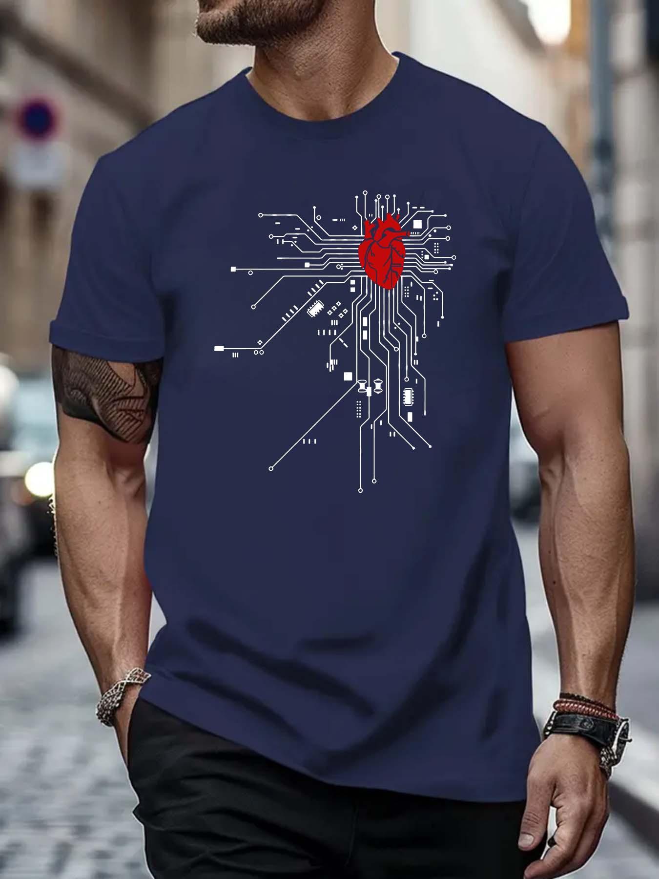 

Heart shaped traffic print men s summer 100% pure cotton fashionable casual sports loose round neck short sleeved T-shirt top 5XL різнокольоровий