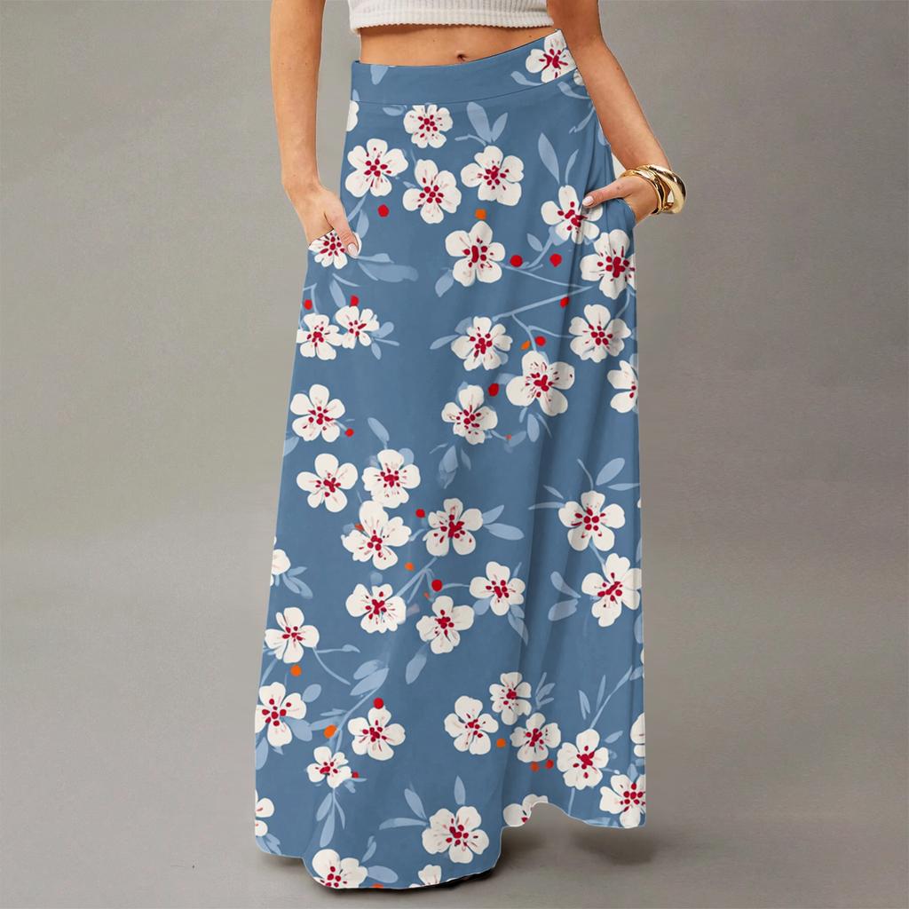 Damen Fließendes Maxi-Kleid Normal Lässig Geblümt Sommer Böhmischer Rock