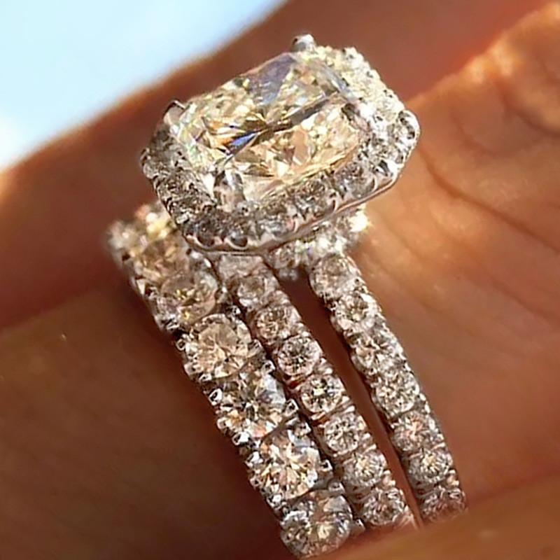 925 Sterling Silver Wedding Set Rings for Women Luxury 3Pcs/Set Sparkling Cubic Zirconia Fashion Engagement Party Jewelry