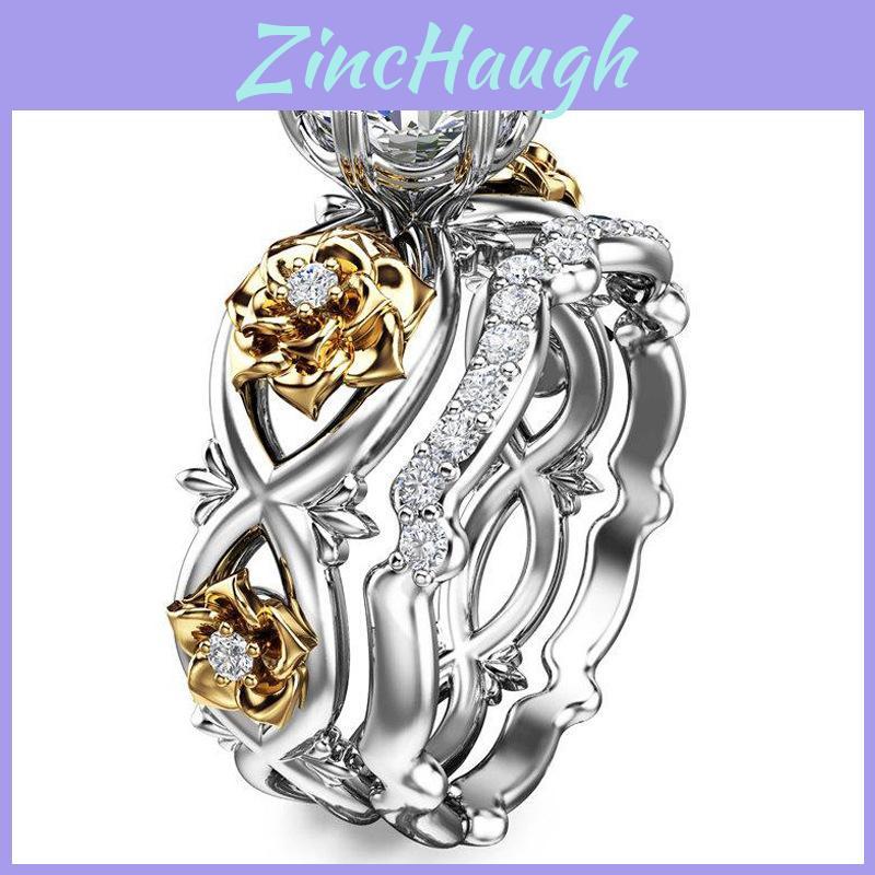 Fashionable Two Tone Gold Plated Rings For Couples Trendy Floral Design Womens Jewelry