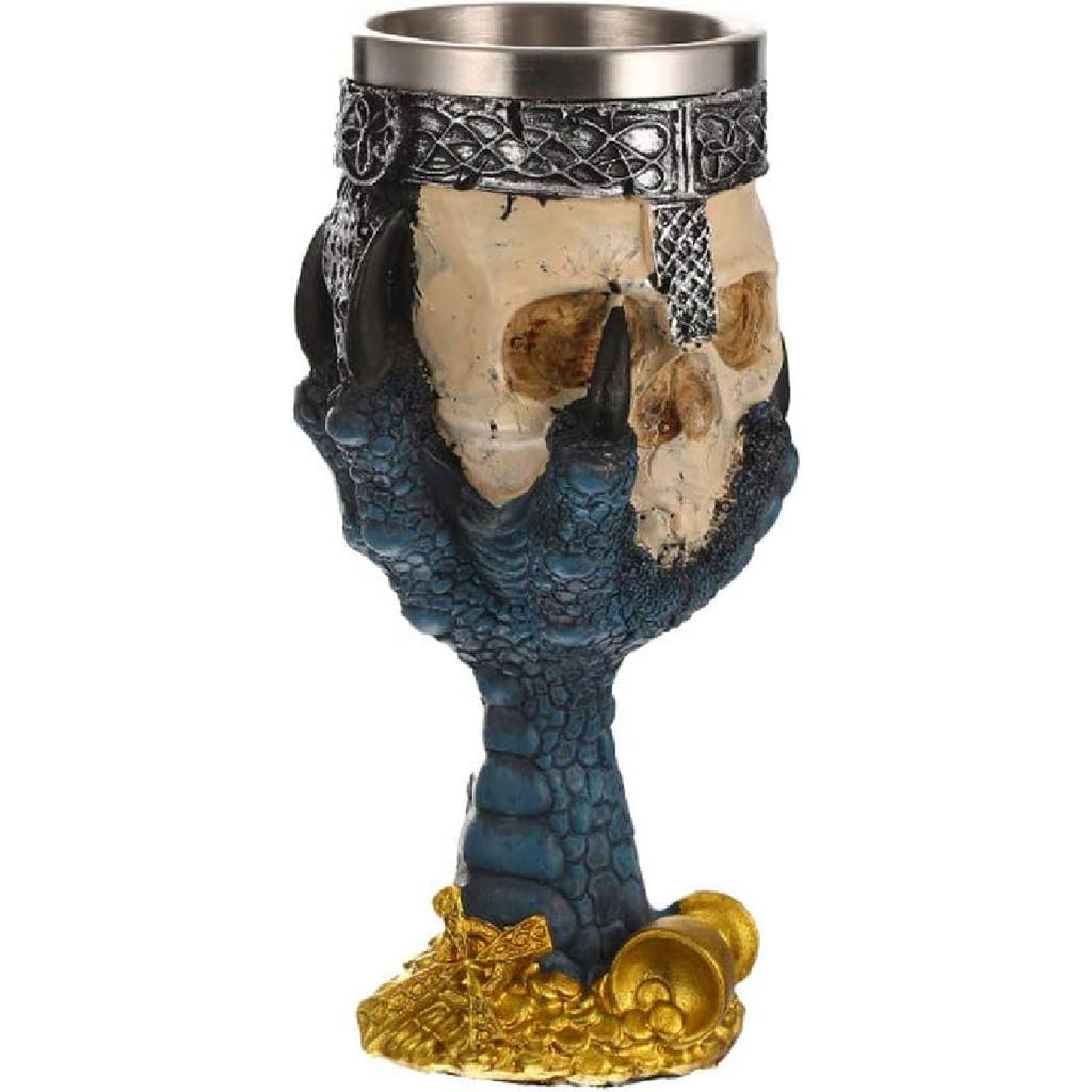 Tvoip Horrible Resin Stainless Steel Skull Goblet Retro Claw Wine Glass Gothic Cocktail Glasses Wolf Whiskey Cup Party Bar Drinkware (Skull1)