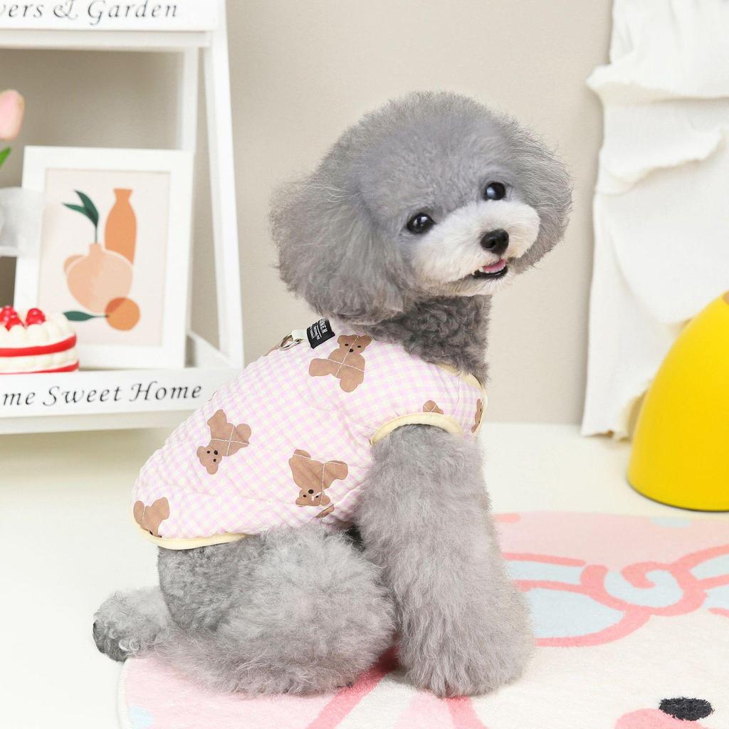 Pet Plaid Bear Quilted Vest Dog Clothing Autumn and Winter Can Pull Puppy Clothes New Small Dog Teddy Cotton Plaid Printed Vest