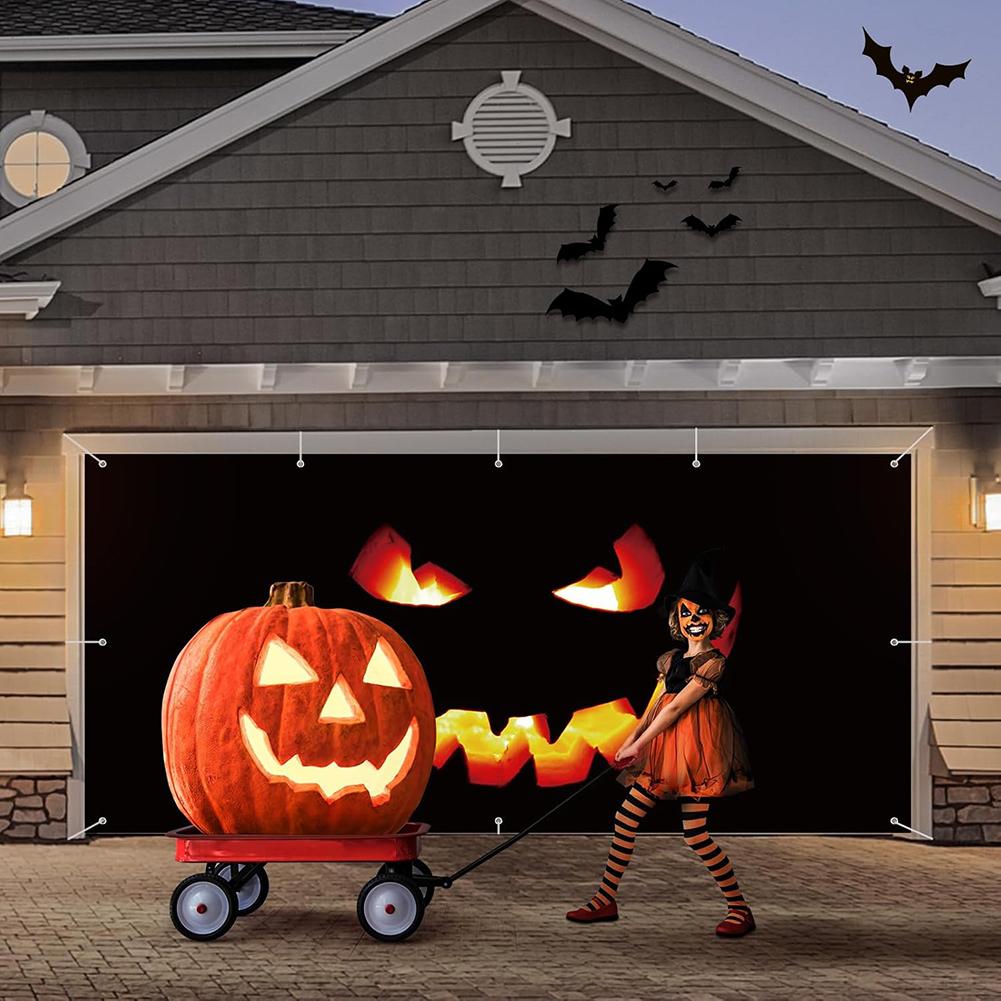 13x6ft Pumpkin Halloween Garage Door Decorations Large Hanging Backdrop Door Cover for Outdoor Parties & Photography Background