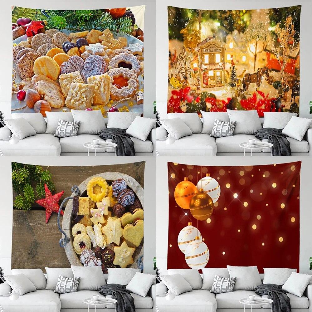 

Украшение рождественской елки, гобелен с принтом, домашняя гостиная, спальня, украшение на стену, фон, тканевый гобелен