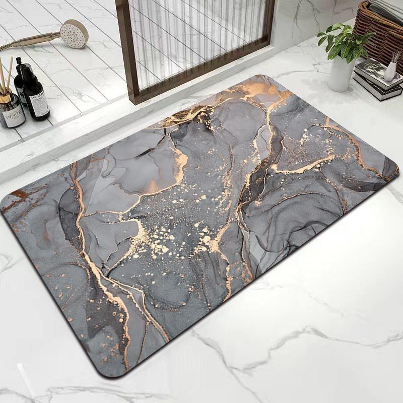 Modern Luxury Style Marble Texture Pattern Bathroom Floor Mat Home Room Toilet Door Mat Absorbent Pad Washable Foot Mat