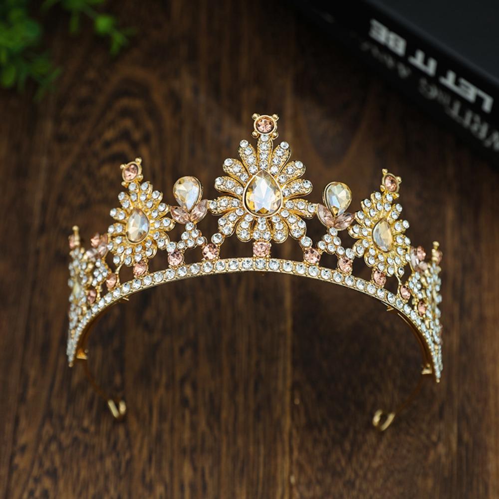 

Rhinestone Baroque Pageant Crown Multicolor Queen Princess Tiara Metal Bridal Crown Birthday Party Style7