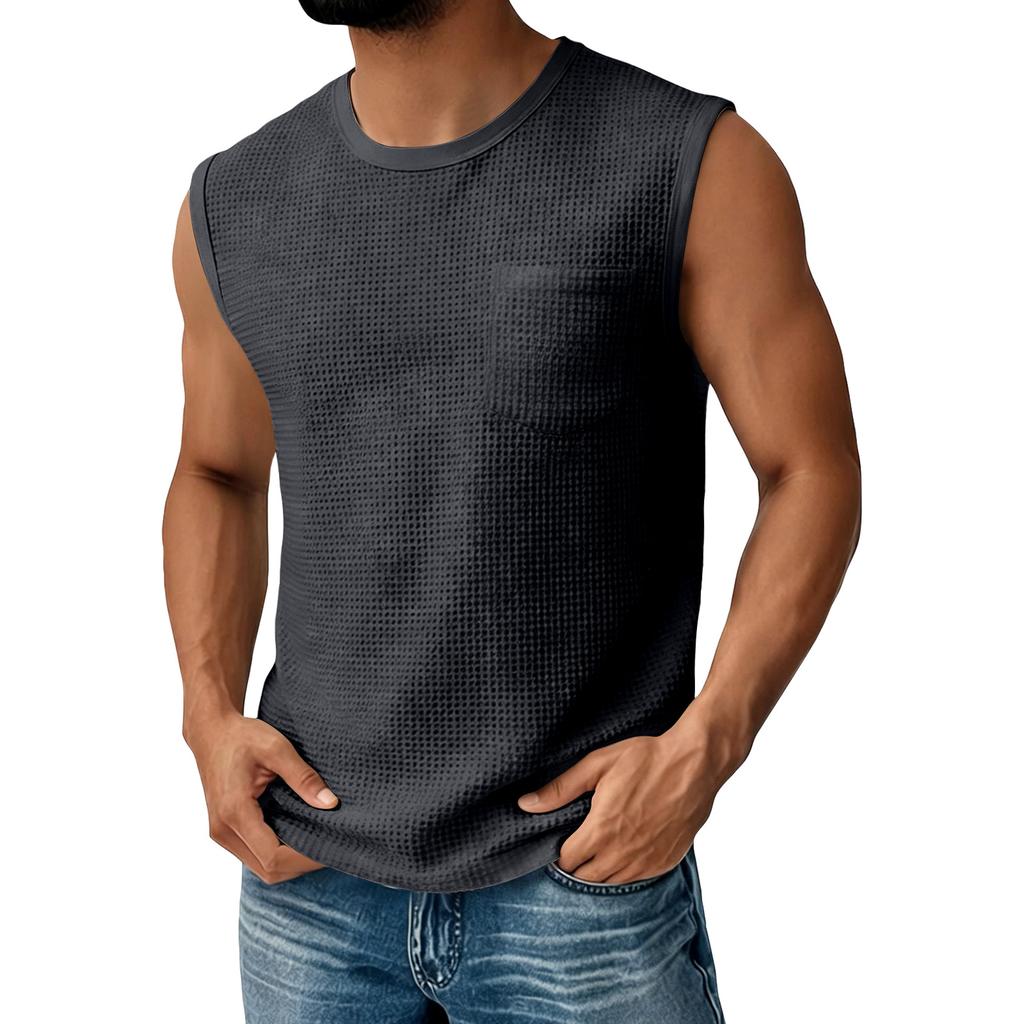 Men's Sleeveless Pocket Vest Men's Casual Fashion Sports Sleeveless Vest