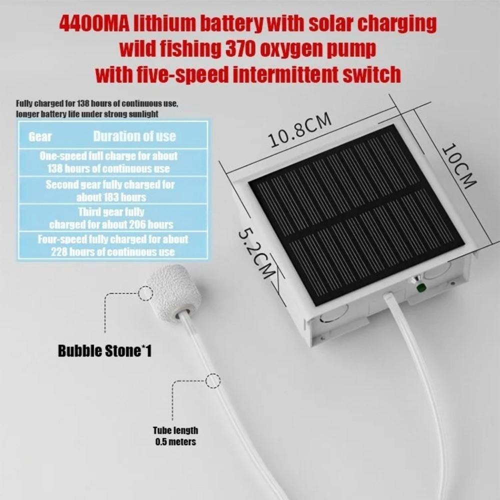 Multifunction ABS Solar Oxygen Pump Five-Speed Solar Powered Oxygen Generator Adjustable Ultra-quiet Oxygen Compressor Aquarium