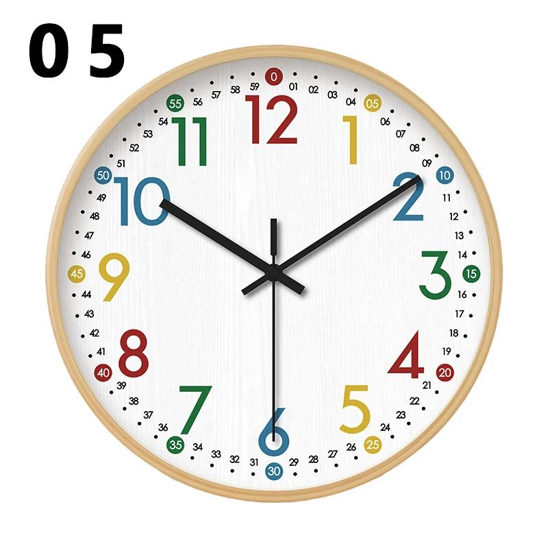 Wooden Japanese Style Wall Clock Wood Grain Quartz Clock Non Ticking Colorful Decorative Clock for Bedroom(Battery Not Included)