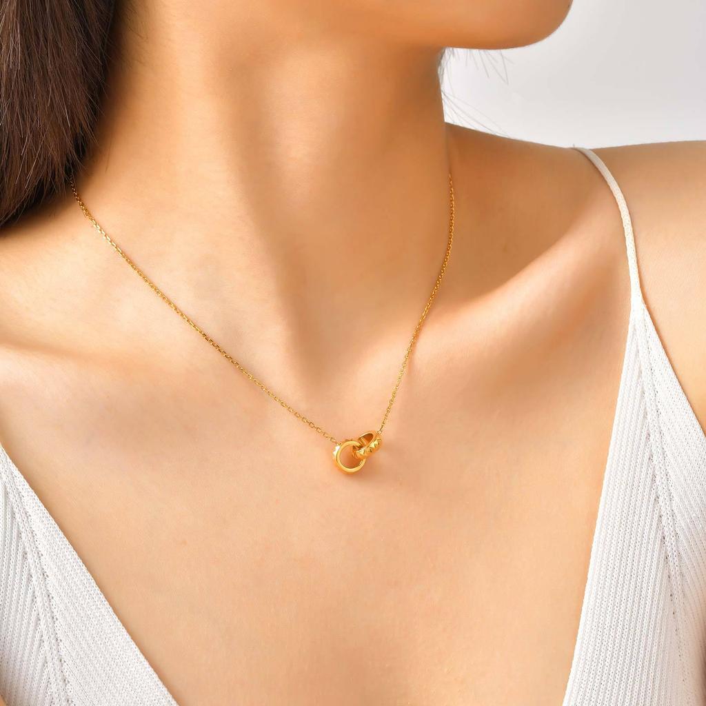 Wind Collarbone Chain Stainless Steel Batch Corner Cross Chain Double Ring Rivet Necklace 18K Gold Nc-2250