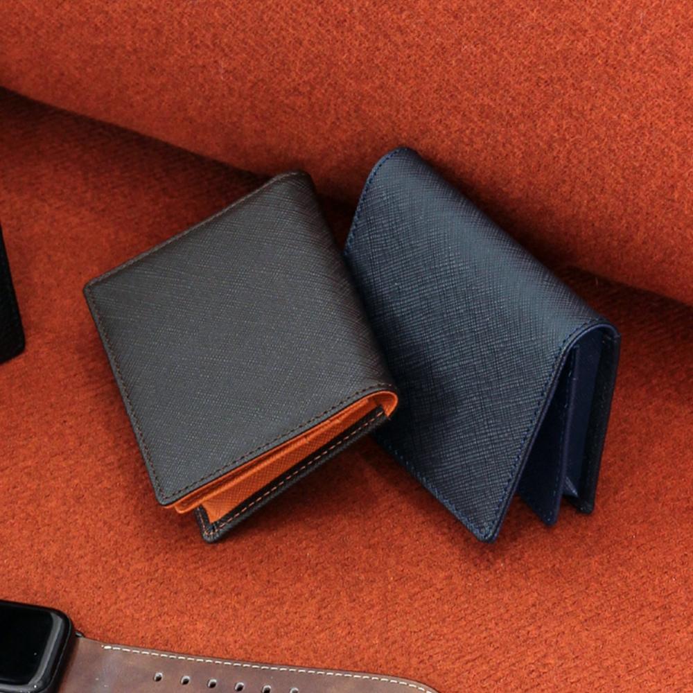 Matt Saffiano Cowhide Combination Business Card Holder Navy