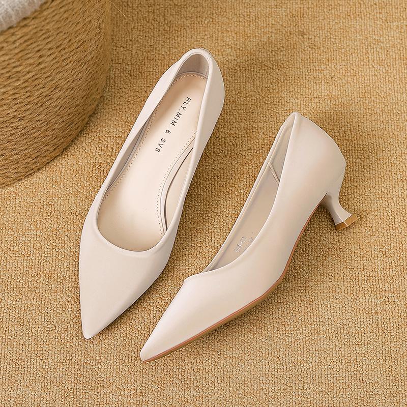 Pointed Single Shoes Women's Medium Heel Thin Heel Light Plate High Heels 2025 Spring New Shallow French Kitten Heels G45-22