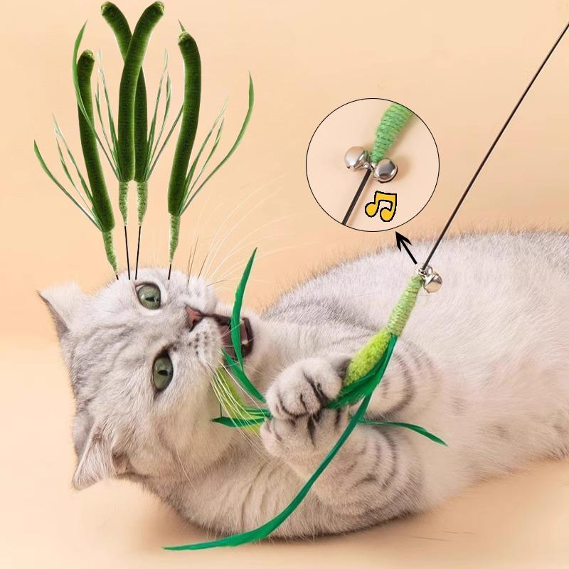 Cat Interactive Toy Tail Grass Cats Sage Feather Toy Long Pole Kitten Teasing Stick Bite Resistant Sound Toy Cat Supplies